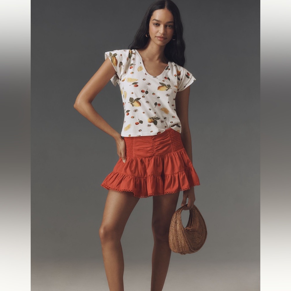 SOLD Anthropologie Maeve Fruit Scoop Neck Flounce Sleeve Tee NWT